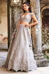 Buy_JAYANTI REDDY_Grey Raw Silk Embroidered Zardozi Plunge V Maze Bridal Lehenga Set  _at_Aza_Fashions