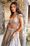 Shop_JAYANTI REDDY_Grey Raw Silk Embroidered Zardozi Plunge V Maze Bridal Lehenga Set  _at_Aza_Fashions