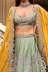 Buy_JAYANTI REDDY_Green Raw Silk Embroidered Zardozi Plunge V Neck Bridal Lehenga Set  _Online_at_Aza_Fashions