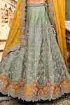 Shop_JAYANTI REDDY_Green Raw Silk Embroidered Zardozi Plunge V Neck Bridal Lehenga Set  _Online_at_Aza_Fashions