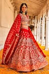 Buy_JAYANTI REDDY_Red Raw Silk Embroidered Zardozi Humming Bird Bridal Lehenga Set  _at_Aza_Fashions