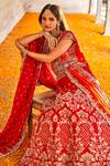 JAYANTI REDDY_Red Raw Silk Embroidered Zardozi Humming Bird Bridal Lehenga Set  _Online_at_Aza_Fashions