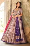 Buy_JAYANTI REDDY_Purple Raw Silk Embroidered Zardozi Scoop Banarasi Bridal Lehenga Set  _at_Aza_Fashions