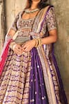 Shop_JAYANTI REDDY_Purple Raw Silk Embroidered Zardozi Scoop Banarasi Bridal Lehenga Set  _at_Aza_Fashions