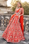 Buy_JAYANTI REDDY_Orange Raw Silk Embroidered Zardozi V Neck Floral Bridal Lehenga Set  _at_Aza_Fashions