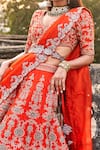 JAYANTI REDDY_Orange Raw Silk Embroidered Zardozi V Neck Floral Bridal Lehenga Set  _Online_at_Aza_Fashions