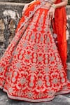 Buy_JAYANTI REDDY_Orange Raw Silk Embroidered Zardozi V Neck Floral Bridal Lehenga Set  _Online_at_Aza_Fashions