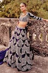 Buy_JAYANTI REDDY_Purple Raw Silk Embroidered Zardozi Scoop Floral Bridal Lehenga Set  _at_Aza_Fashions