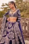 JAYANTI REDDY_Purple Raw Silk Embroidered Zardozi Scoop Floral Bridal Lehenga Set  _Online_at_Aza_Fashions