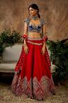 Jayanti Reddy_Red Raw Silk, Organza Zardozi Scoop Neck Embroidered Bridal Lehenga Set _Online_at_Aza_Fashions