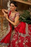 Shop_Jayanti Reddy_Red , Raw Zardozi V Neck Embroidered Bridal Lehenga Set _at_Aza_Fashions