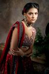 Jayanti Reddy_Red , Raw Zardozi V Neck Embroidered Bridal Lehenga Set _Online_at_Aza_Fashions