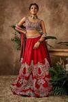 Buy_Jayanti Reddy_Red , Raw Zardozi Round Embroidered Bridal Lehenga Set _at_Aza_Fashions