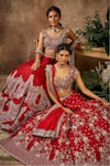 Shop_Jayanti Reddy_Red , Raw Zardozi Round Embroidered Bridal Lehenga Set _at_Aza_Fashions