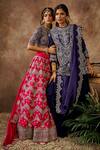 Shop_Jayanti Reddy_Pink , Raw Zardozi V Neck Embroidered Bridal Lehenga Set _at_Aza_Fashions