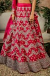 Jayanti Reddy_Pink , Raw Zardozi V Neck Embroidered Bridal Lehenga Set _Online_at_Aza_Fashions