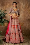 Buy Jayanti Reddy Orange , Raw Zardozi V Neck Embroidered Bridal Lehenga Set at Aza Fashions Buy_Jayanti Reddy_Orange , Raw Zardozi V Neck Embroidered Bridal Lehenga Set _at_Aza_Fashions