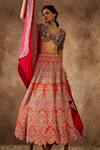 Shop Jayanti Reddy Orange , Raw Zardozi V Neck Embroidered Bridal Lehenga Set at Aza Fashions Shop_Jayanti Reddy_Orange , Raw Zardozi V Neck Embroidered Bridal Lehenga Set _at_Aza_Fashions