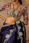 JAYANTI REDDY_Purple Silk Embroidered Zardozi V Neck Saree With Blouse  _Online_at_Aza_Fashions