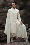 Buy_Jayesh Shah_White Pure Silk Hand Embroidered Bead Work Sherwani Set  _at_Aza_Fashions