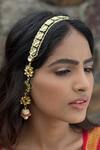 Shop_Just Shradhas_Gold Plated Kundan Headband Jhumkas_at_Aza_Fashions