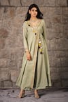 Inej_Green Rayon Flex V Neck Angrakha Set _Online_at_Aza_Fashions