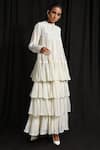 Buy_Jyoti Sachdev Iyer_White Chiffon Mandarin Collar Embroidered Layered Dress _at_Aza_Fashions