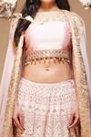 Shop Jyoti Sachdev Iyer Peach Chanderi, Georgette, Bamberg Round Embroidered Lehenga And Cape Set at Aza Fashions Shop_Jyoti Sachdev Iyer_Peach Chanderi, Georgette, Bamberg Round Embroidered Lehenga And Cape Set _at_Aza_Fashions