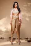 Buy_JYOTI SACHDEV IYER_Peach Shimmer Georgette V Neck Crop Top And Dhoti Pant Set_at_Aza_Fashions