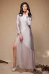 Buy_JYOTI SACHDEV IYER_Grey Chanderi Round Asymmetric Gown_at_Aza_Fashions