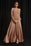 Buy_JYOTI SACHDEV IYER_Peach Chiffon V Neck Embroidered Layered Dress _at_Aza_Fashions