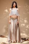 Buy Jyoti Sachdev Iyer Grey Organza Round Top And Flared Pant Set at Aza Fashions Buy_Jyoti Sachdev Iyer_Grey Organza Round Top And Flared Pant Set _at_Aza_Fashions