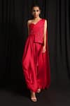 Buy_JYOTI SACHDEV IYER_Red Chanderi Asymmetric Embroidered Gown _at_Aza_Fashions