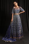 Buy_JYOTI SACHDEV IYER_Blue Chanderi Boat Embroidered Bridal Lehenga Set _at_Aza_Fashions