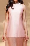 Shop Jyoti Sachdev Iyer Peach Organza, Chanderi High Neck Sheer Dress at Aza Fashions Shop_Jyoti Sachdev Iyer_Peach Organza, Chanderi High Neck Sheer Dress _at_Aza_Fashions