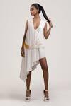 Shop_Jyoti Sachdev Iyer_White Bamboo V Neck Embroidered Asymmetric Dress _at_Aza_Fashions