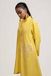 Jyoti Sachdev Iyer_Yellow Cotton Mandarin Collar Embroidered Asymmetric Dress _Online_at_Aza_Fashions