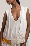 Jyoti Sachdev Iyer_White Bamboo V Neck Embroidered Asymmetric Dress _Online_at_Aza_Fashions