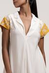 Jyoti Sachdev Iyer_White Bamboo Notched Collar Embroidered Draped Dress _Online_at_Aza_Fashions