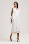 Shop_Jyoti Sachdev Iyer_White Cotton V Neck Draped Dress _at_Aza_Fashions