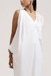 Jyoti Sachdev Iyer_White Cotton V Neck Draped Dress _Online_at_Aza_Fashions