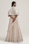 Shop_Jyoti Sachdev Iyer_White Saree + Bemberg Cape Round Pre-draped With Top _at_Aza_Fashions