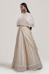 Jyoti Sachdev Iyer_White Saree + Bemberg Cape Round Pre-draped With Top _Online_at_Aza_Fashions