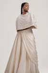 Buy_Jyoti Sachdev Iyer_White Saree + Bemberg Cape Round Pre-draped With Top _Online_at_Aza_Fashions