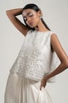 JYOTI SACHDEV IYER_White Chanderi Round Hand Embroidered Top With Draped Pant _Online_at_Aza_Fashions