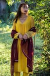 Juanita by Shubhda_Yellow Handwoven Chanderi V Neck Kurta Set _Online_at_Aza_Fashions