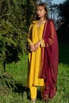 Buy_Juanita by Shubhda_Yellow Handwoven Chanderi V Neck Kurta Set _at_Aza_Fashions