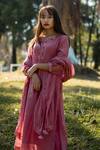 Buy_Juanita by Shubhda_Pink Handwoven Chanderi Round Kurta Set _at_Aza_Fashions