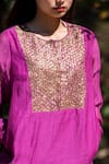 Shop_Juanita by Shubhda_Purple Handwoven Chanderi Lining Handloom Cotton Round Kurta And Pant Set_Online_at_Aza_Fashions