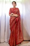 Buy_Juanita by Shubhda_Maroon Pure Handwoven Tissue Chanderi Saree _at_Aza_Fashions